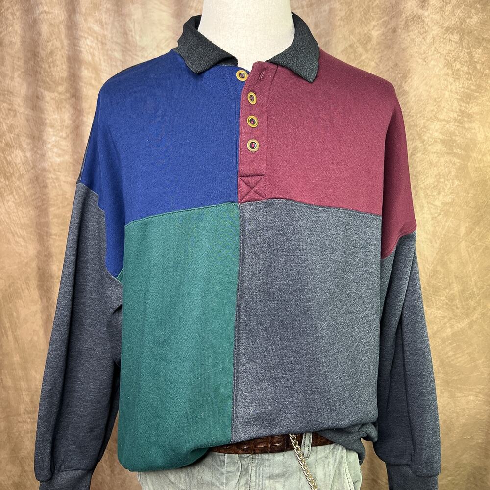 Vintage Color Block Rugby Shirt Long Sleeve Sweatshirt Multicolor 90s Streetwear